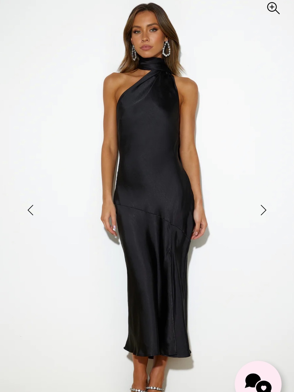 Hello Molly Black One-Shoulder Satin Midi Dress